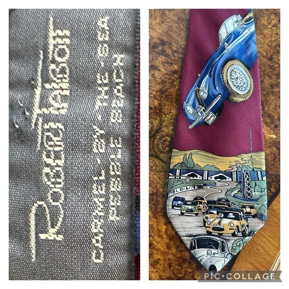 Robert Talbott Tie Jaguar Car Burgandy & Blue Silk Hand Sewn in USA 56” x 3.75”